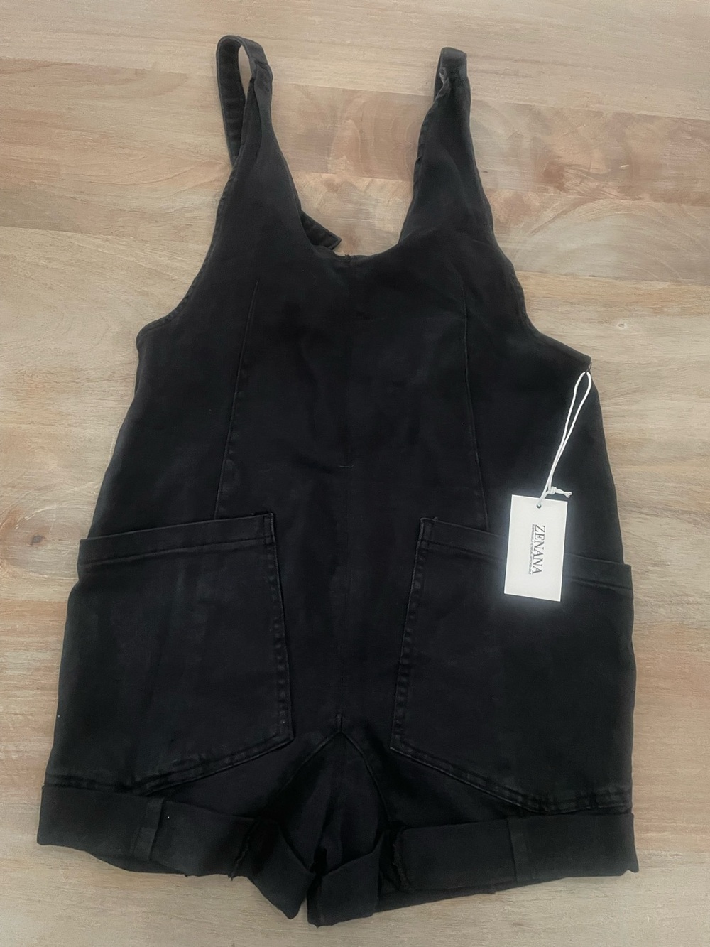 Zenana Outfitters Black Short Denim Overall Romper - Picture 4 of 5